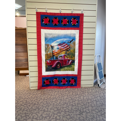 Red Truck with Flag Quilt Top RTQT03