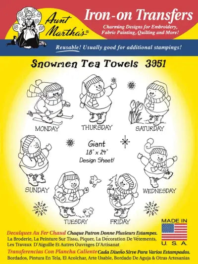 Aunt Martha’s® 3951 Snowmen for Tea Towels