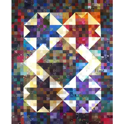 Colorful patchwork quilt featuring geometric star patterns from Aries Stars Project