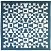 Geometric patterned quilt in teal blue and white from Art East Quilting Propeller Quilt Pattern