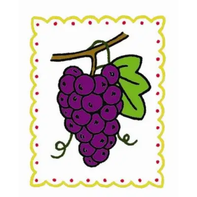 Purple grape cluster with leaf and stem on Aunt Martha’s Fruit Tea Towels