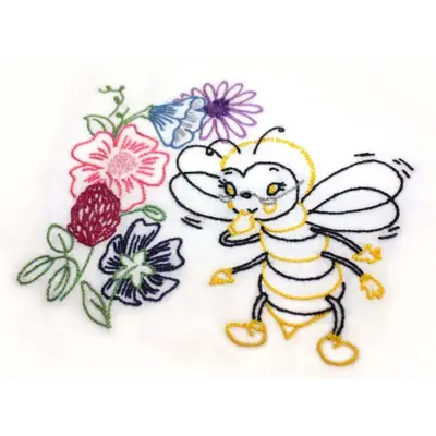 Whimsical Cartoon Bee with Colorful Flowers from Aunt Martha’s Busy Bee Collection