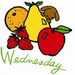 Colorful fruit illustration with Wednesday text, perfect for Aunt Martha’s Kitchen Corner