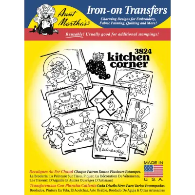 Iron-on transfer sheet featuring Aunt Martha’s Kitchen Corner daily calendar designs