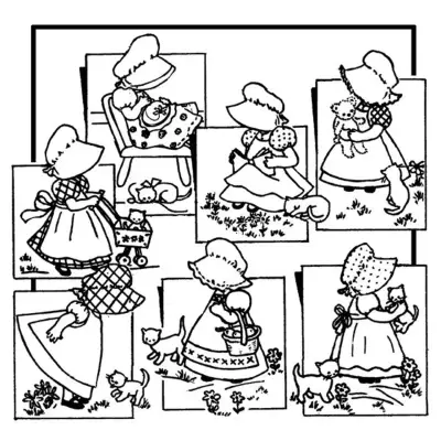 Collection of Sunbonnet Sue quilt designs from Aunt Martha’s Bonnie Bonnet pattern