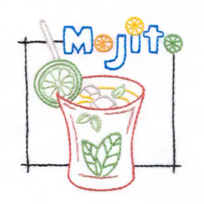 Simple sketch of a mojito cocktail for Aunt Martha’s Happy Hour collection