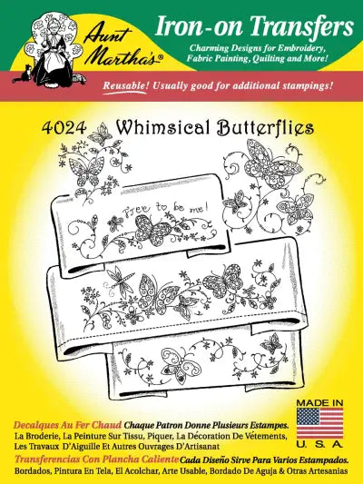 Aunt Martha’s #4024 Whimsical Butterflies Linen/Monograms