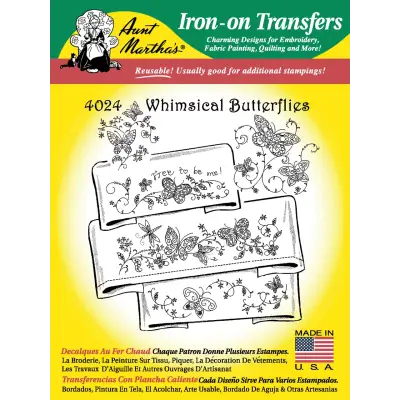 Aunt Martha’s #4024 Whimsical Butterflies Linen/Monograms