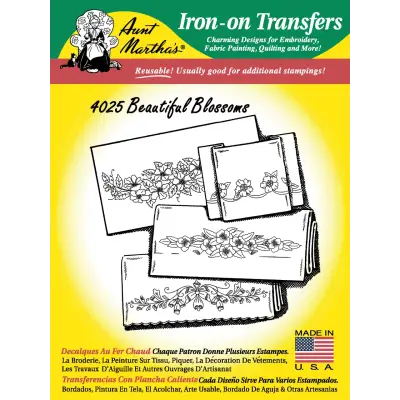 Iron-on transfer pattern sheet of Beautiful Blossoms from Aunt Martha’s #4025