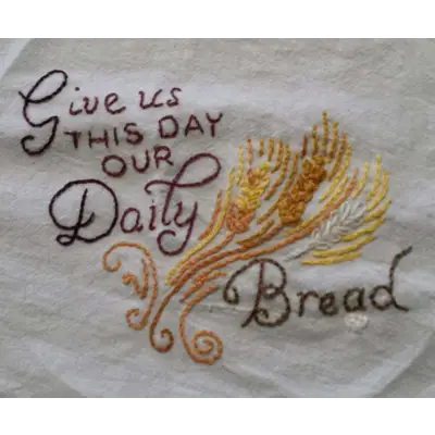 Embroidered Christian Blessings design with wheat stalks from Aunt Martha’s collection