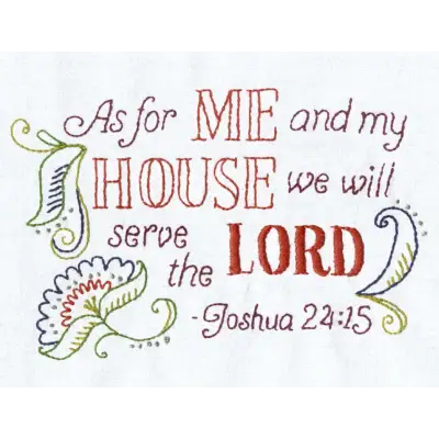 Decorative Bible verse from Joshua 24:15 in Aunt Martha’s Christian Blessings design