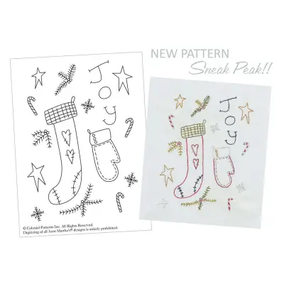 Christmas stocking and mitten embroidery pattern from Aunt Martha’s Primitive Christmas