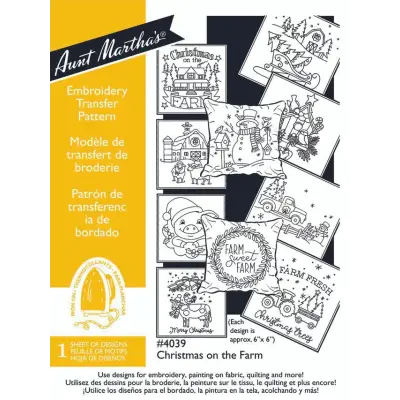 Aunt Martha’s #4039 Christmas on the Farm embroidery transfer pattern set for countryside quilts