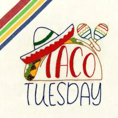 Colorful Taco Tuesday text design with sombrero and maracas in Aunt Martha’s All-American Treats