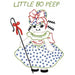 Hand-embroidered Little Bo Peep in polka dot dress for Aunt Martha’s nursery rhymes crib spread