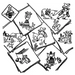 Black and white line drawings of Mexican scenes in diamond panels from Aunt Martha’s #9475