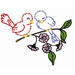 Two cartoon birds on a pink blossom branch from Aunt Martha’s quilting collection