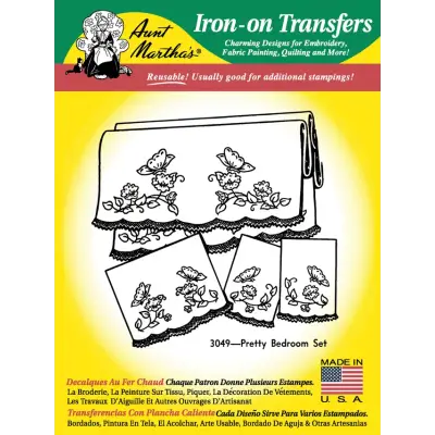 Iron-on transfer pattern with butterflies for Aunt Martha’s Pretty Bedroom Set linens