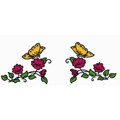 Two yellow butterflies above pink flowers in Aunt Martha’s Pretty Bedroom Set