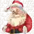 Cartoon Santa Claus wearing a red suit and hat with white trim.