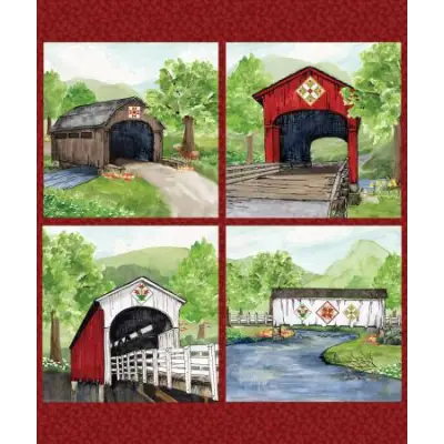 Covered Bridges in Spring 36in x 43in Pillow Panel 519869