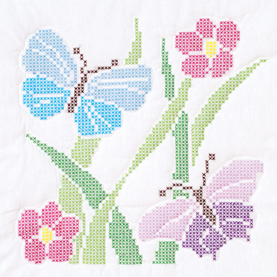 Cross Stitch Butterflies 18″ White Quilt Blocks 18 732638