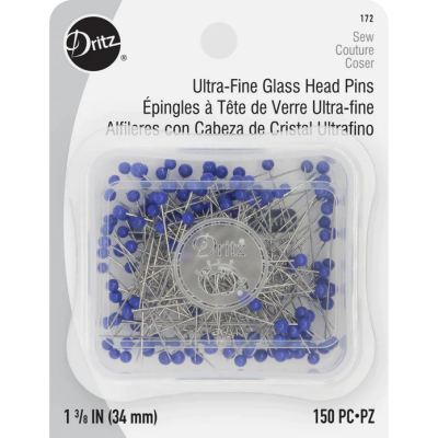 Dritz 1-3/8’ Ultra-Fine Glass Head Pins Blue 150 pc