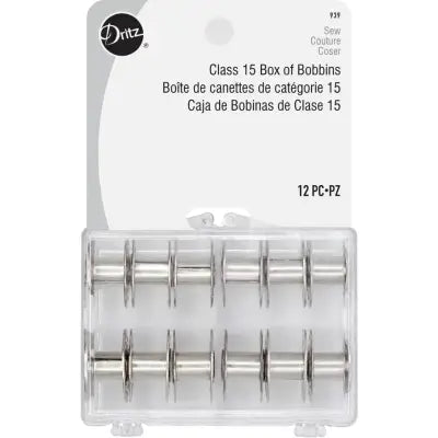 Dritz Metal Class 15 Box of Bobbins Clear Case 12 pc 939