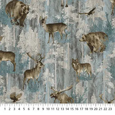 Northcott - Timberland Trail Flannel - All Over Animal Teal