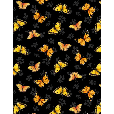 Wilmington Prints Butterfly Toss Black Sunflower Splendor